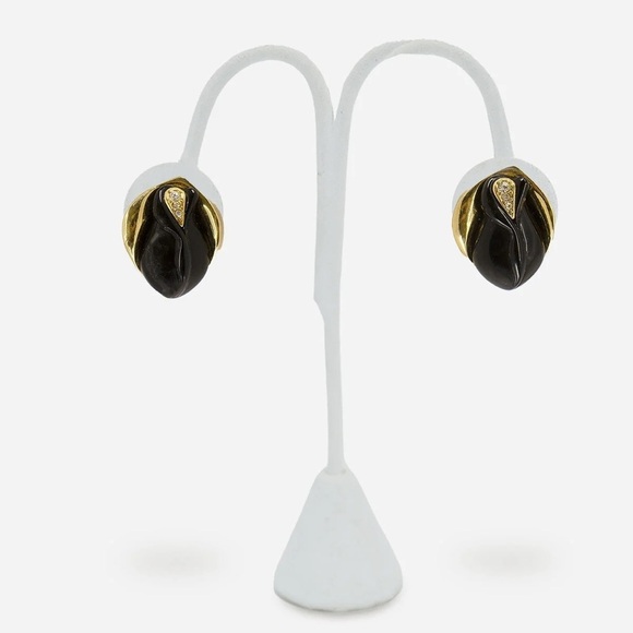 Vintage 1980's KJL for AVON Black Midnight Rose Post Earrings | Bloom After Dark - Picture 4 of 6